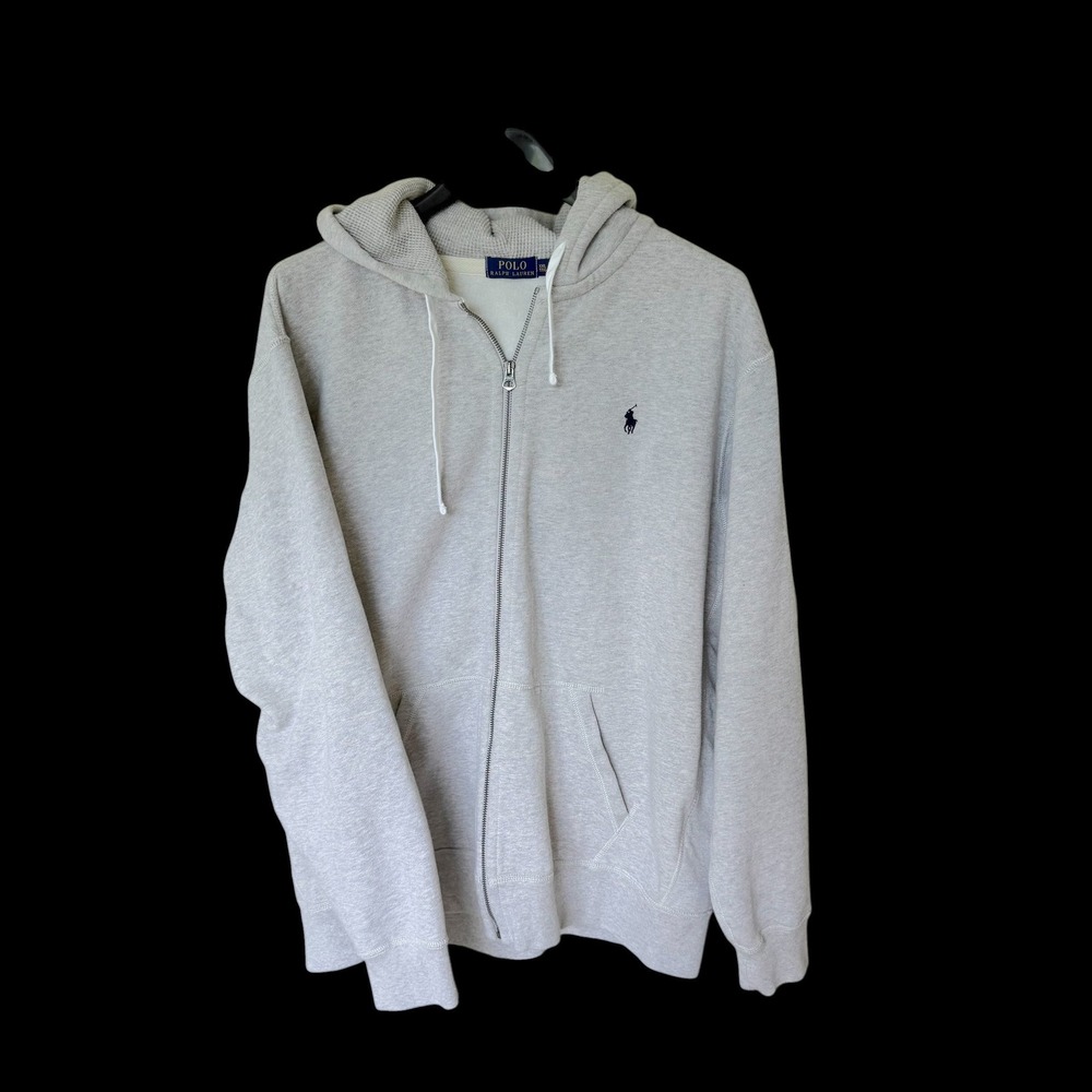Polo Ralph Lauren XXL Heather Grey Full Zip Waffle Lined Fleece Hoodie